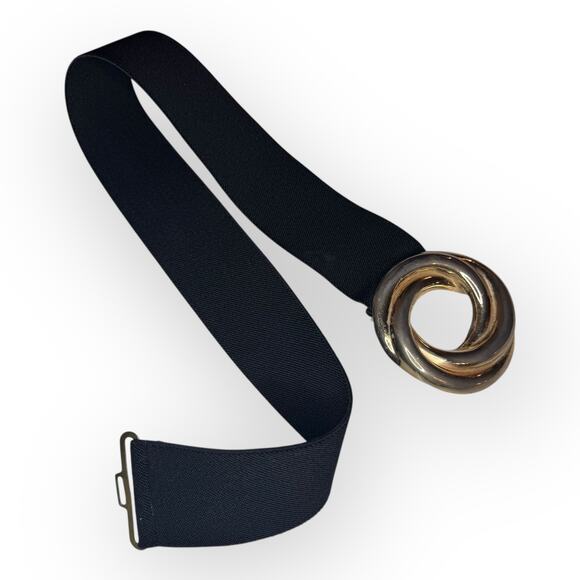 Vintage Wide Black Belt with Large Gold Buckle - Picture 6 of 6